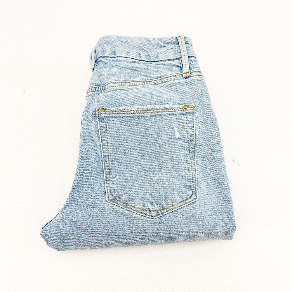 Good American x Zara Light Wash Ripped Straight Leg Denim Jeans Size 4/36